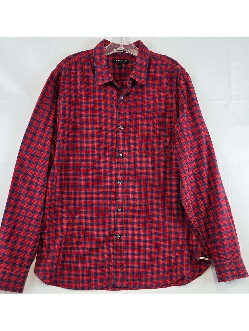 Banana Republic Tailored Slim Fit Men's Red and Navy Checkered Button-Up Shirt